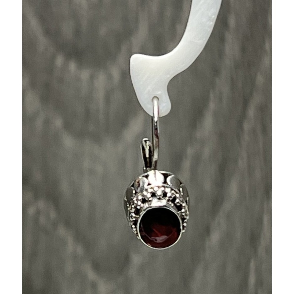 Sterling Silver Red Garnet Gemstone Leverback Drop Earrings Dangle Fine Jewelry